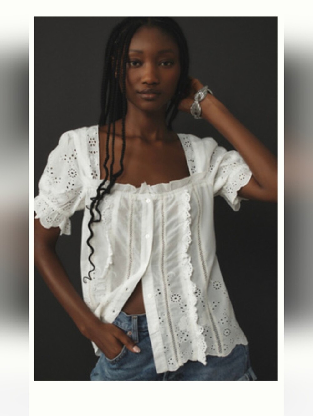 By Anthropologie  Puff-Sleeve White Eyelet Top